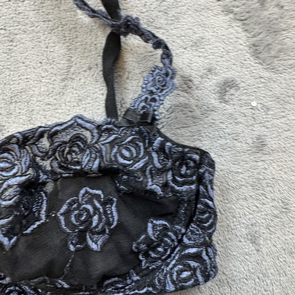 VTG Parfait Bra Womens 32C Floral Lace Mesh Embroidered Underwire Lingerie Bow - Picture 9 of 11